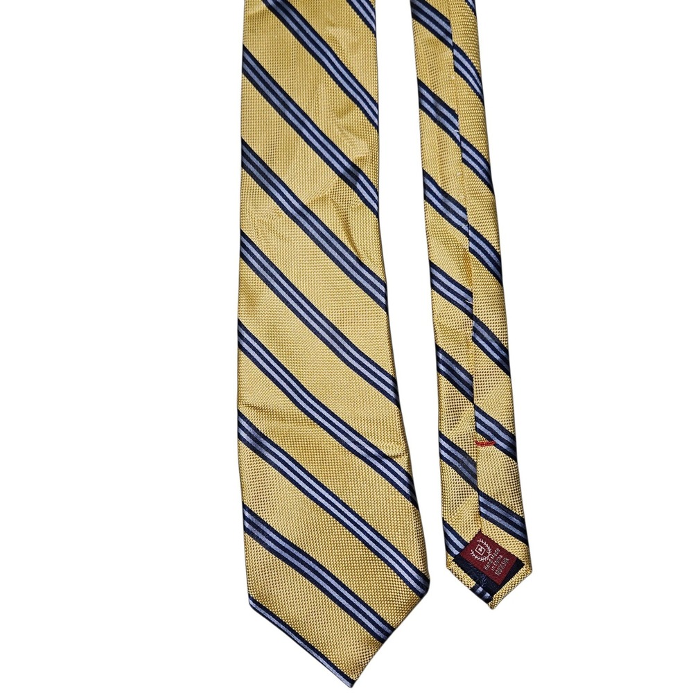 Chaps VTG Striped Silk Necktie Gold Navy Blue Yellow Business Formal Sz OS
